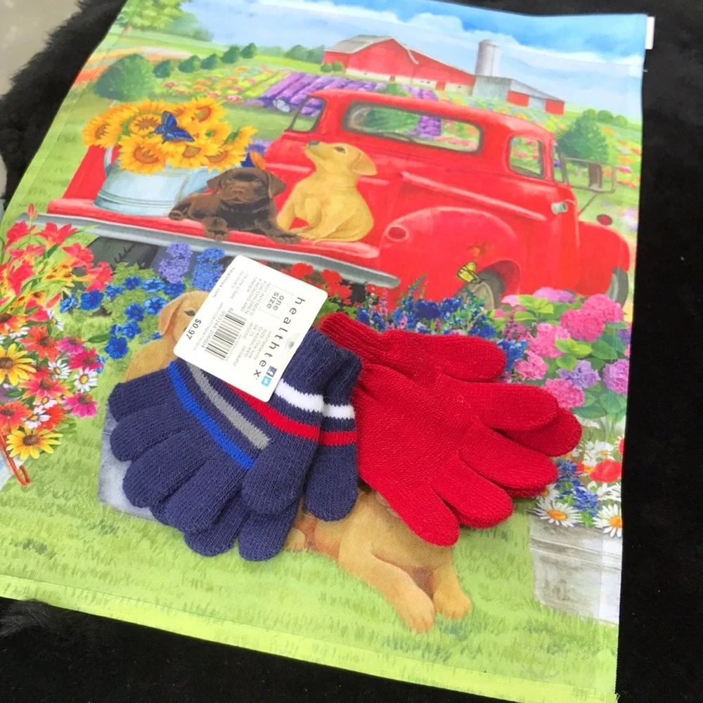 NWT Healthtex One Size Infant Small Toddler Red & Blue Striped Knit Gloves 2 ok
